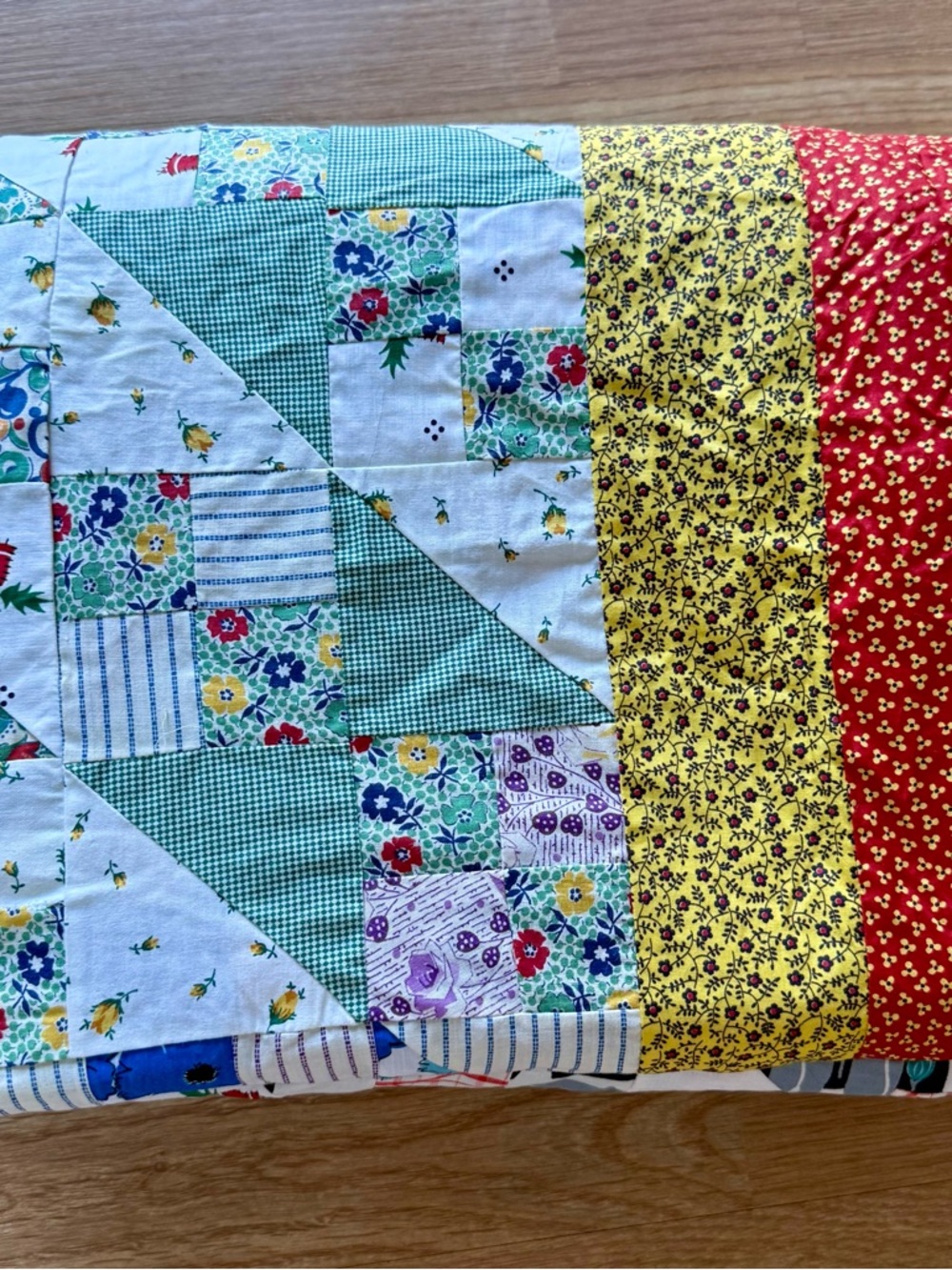 Very Large Colorful Vintage Homemade Hand Stitched Patchwork Quilt Top 106x93 - Picture 12 of 12